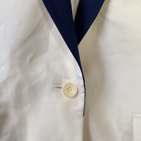 Equipment Femme White & Navy Wool-Blend Blazer Jacket | Size 2 - Picture 7 of 15